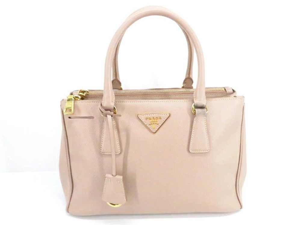 Prada Shoulder Bag Embossed Leather Beige Cream Pink